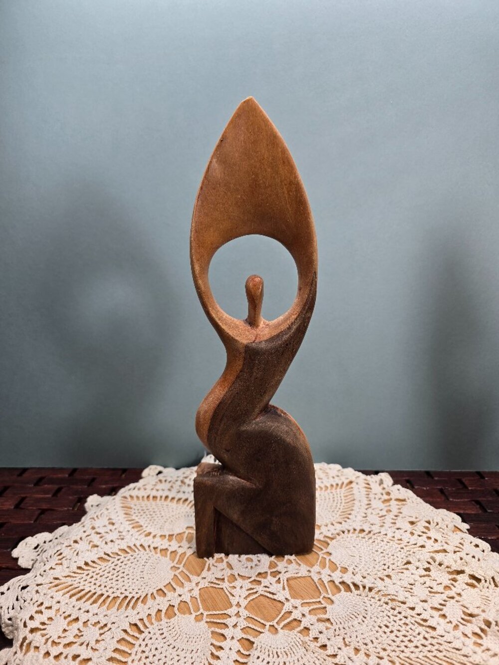 Vintage Hand Carved Abstract Woman Shout for Joy Wood Sculpture Hardwood  12”